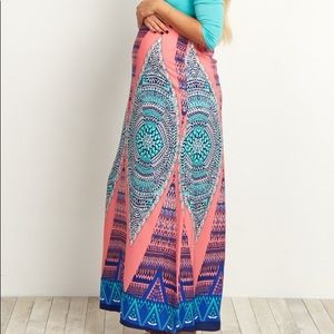 Aqua Tribal 3/4 Sleeve Maternity Maxi Dress